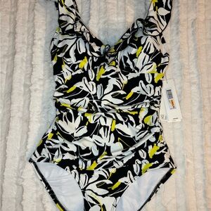 Kids Swimwear Black and Yellow Floral Swimsuit